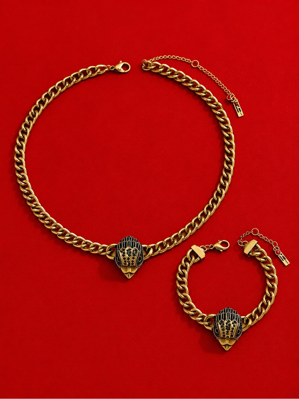 Antique gold eagle head necklace & bracelet set - Picture 7 of 17